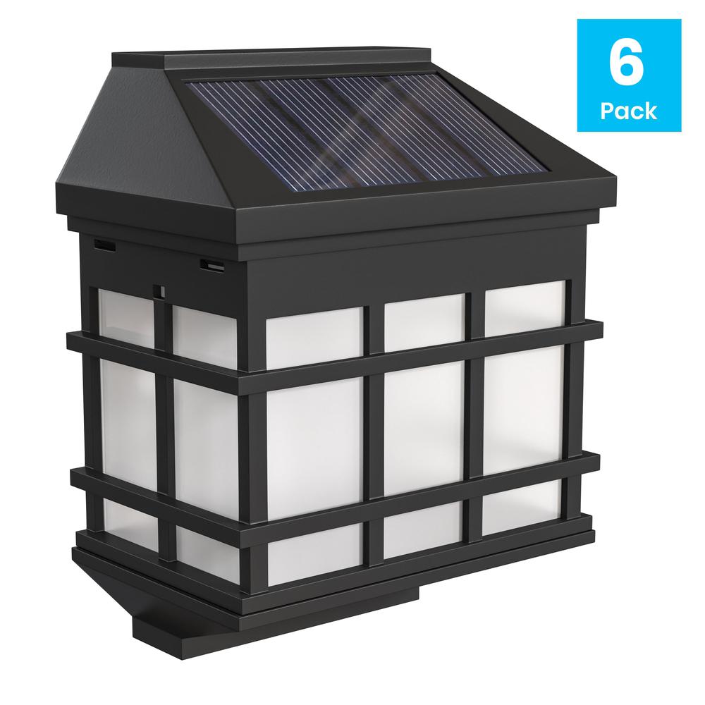 Holder 6 Pack Wall Mount LED Solar Lights - Weather Resistant Black. Picture 1