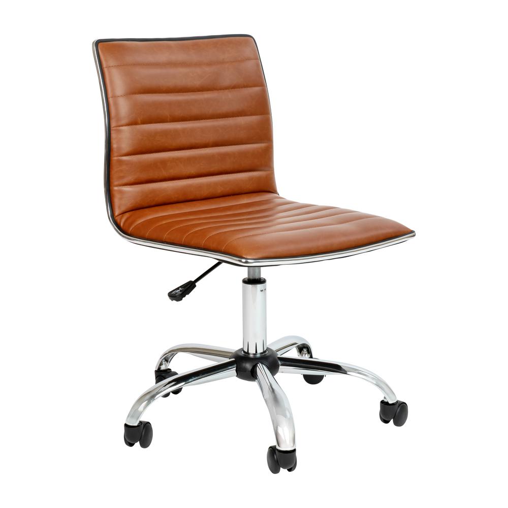 Low Back Designer Armless Brown Ribbed Swivel Task Office Chair. Picture 2