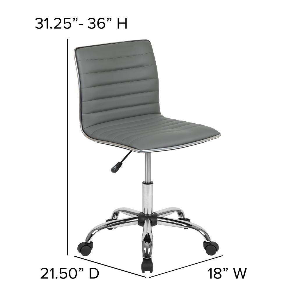 Low Back Designer Armless Light Gray Ribbed Swivel Task Office Chair. Picture 2