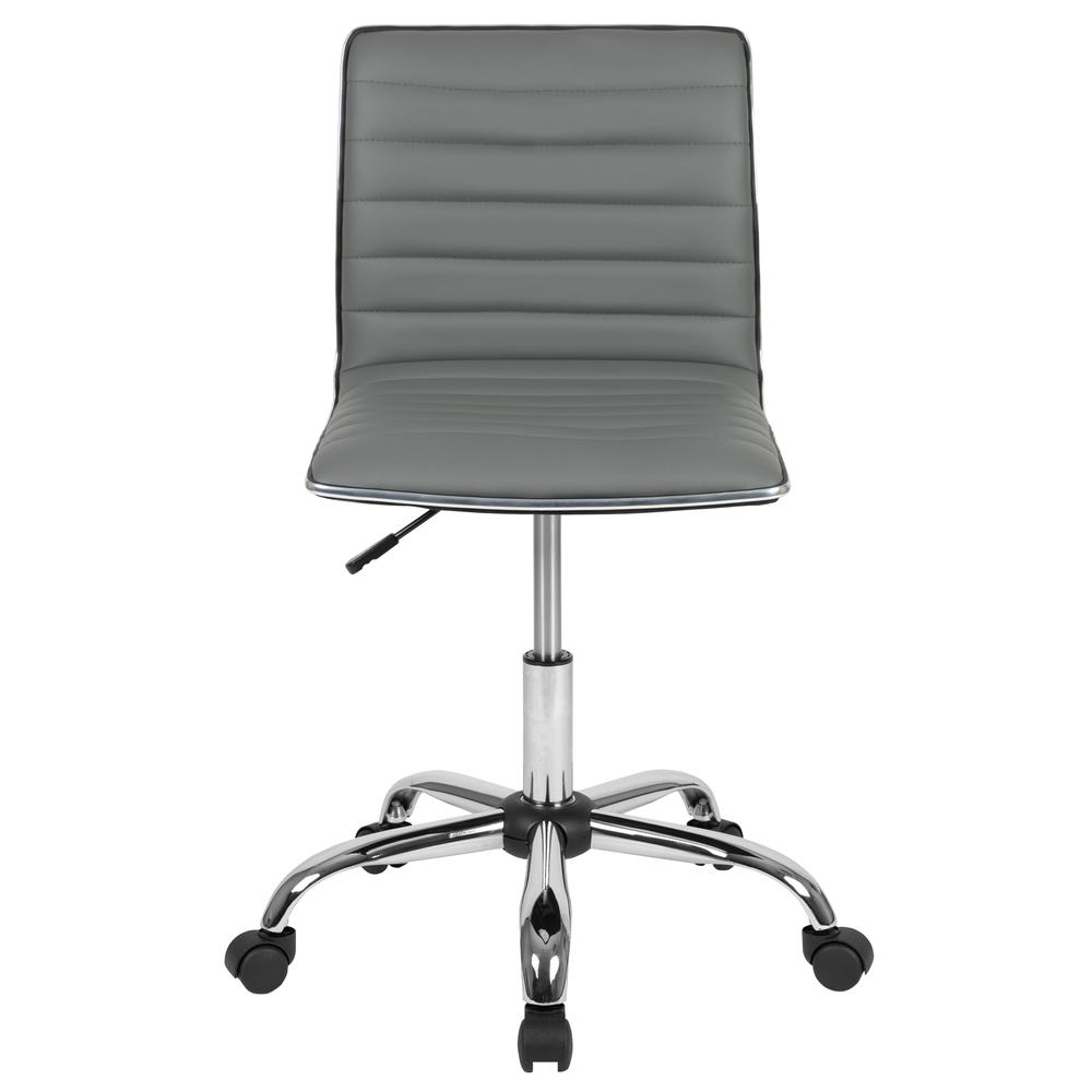 Low Back Designer Armless Light Gray Ribbed Swivel Task Office Chair. Picture 5