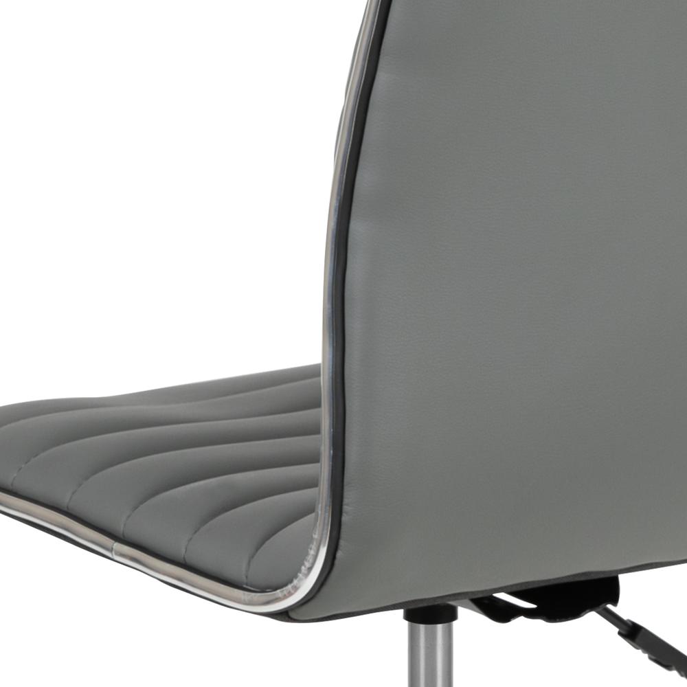 Low Back Designer Armless Light Gray Ribbed Swivel Task Office Chair. Picture 8
