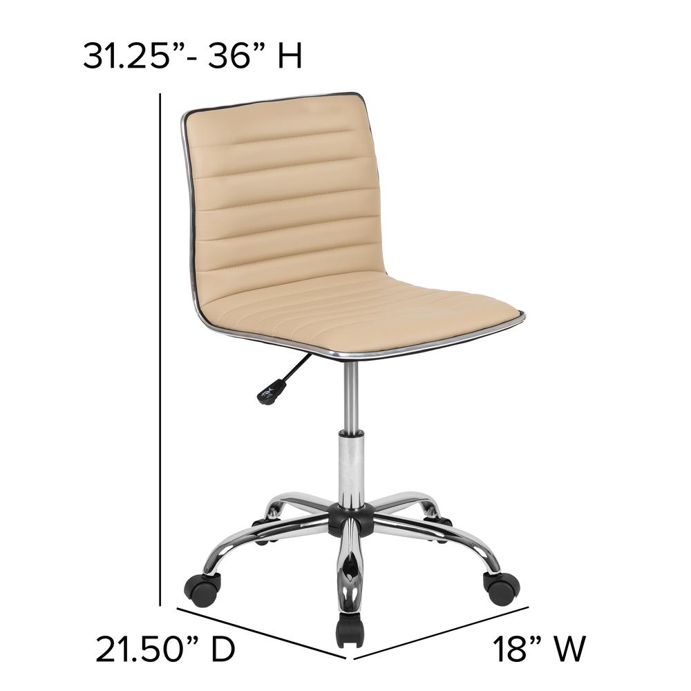 Low Back Designer Armless Tan Ribbed Swivel Task Office Chair. Picture 4