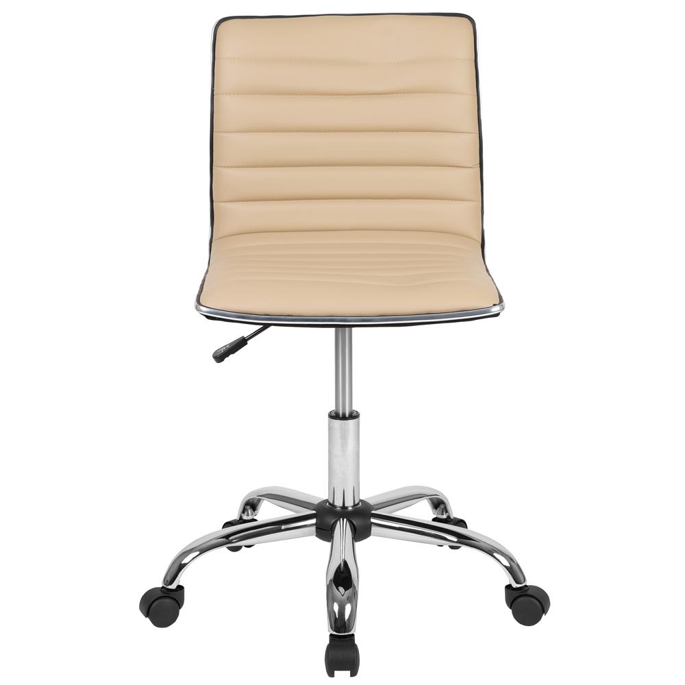 Low Back Designer Armless Tan Ribbed Swivel Task Office Chair. Picture 5