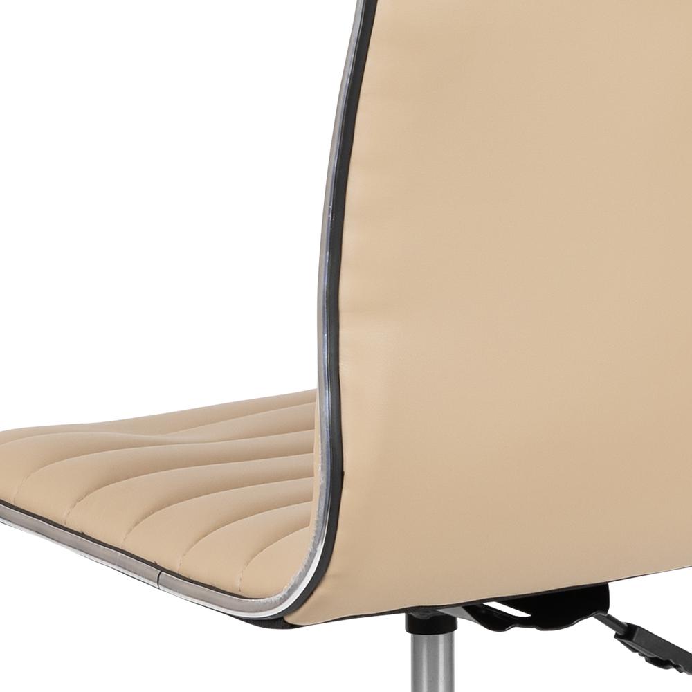Low Back Designer Armless Tan Ribbed Swivel Task Office Chair. Picture 8