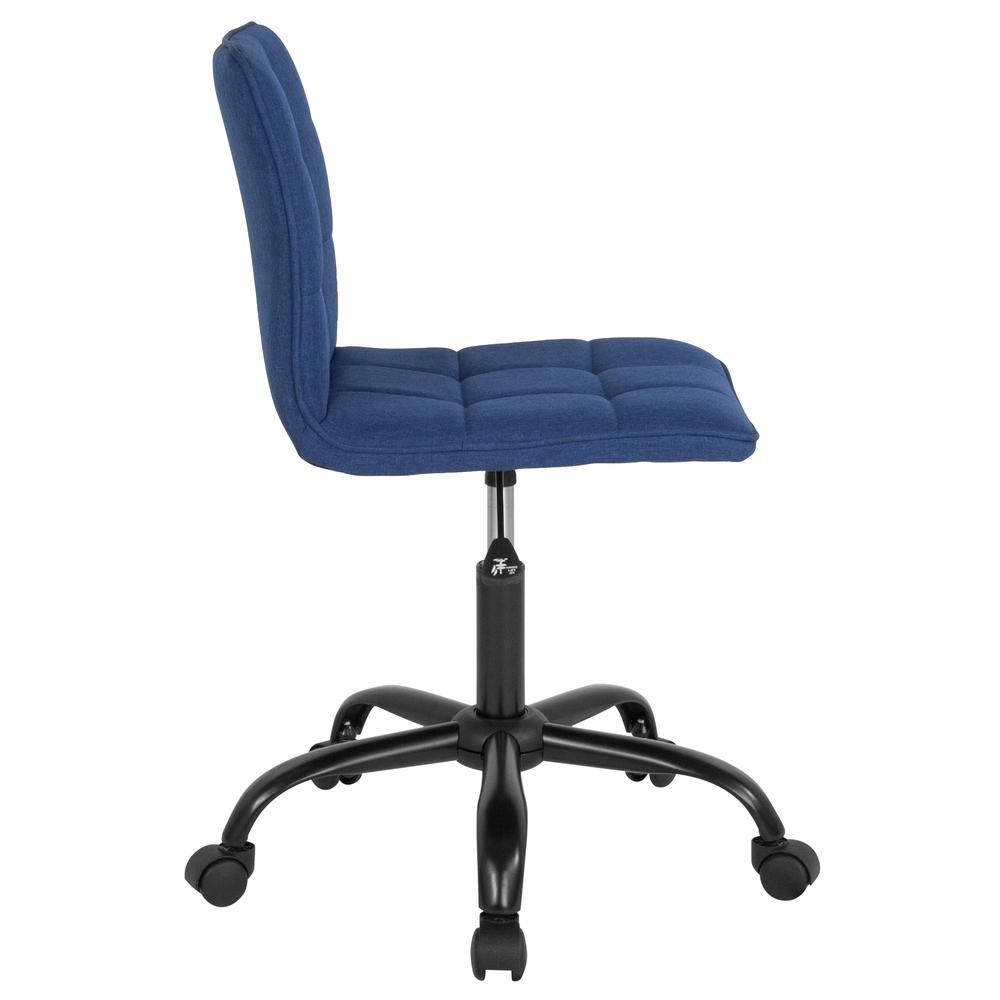Home and Office Armless Task Chair with Tufted Back/Seat in Blue Fabric. Picture 2