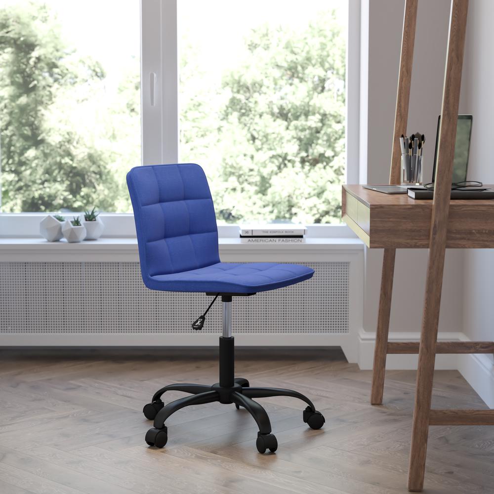 Home and Office Armless Task Chair with Tufted Back/Seat in Blue Fabric. Picture 5