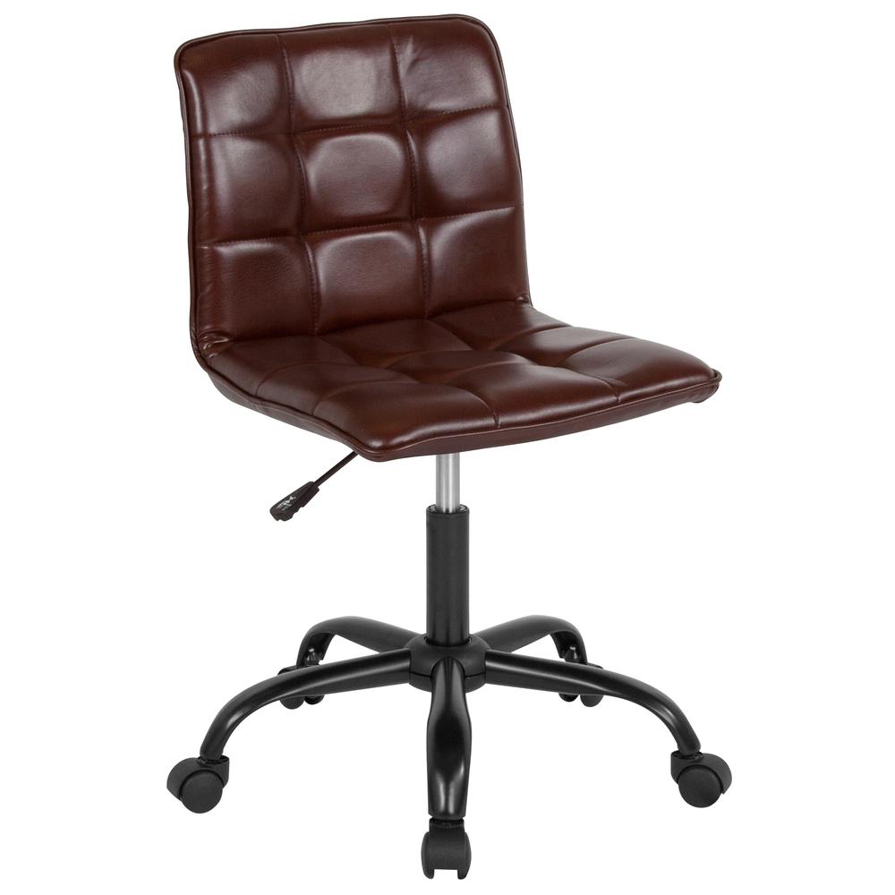 Home and Office Armless Task Chair with Tufted Back/Seat in Brown LeatherSoft. Picture 1