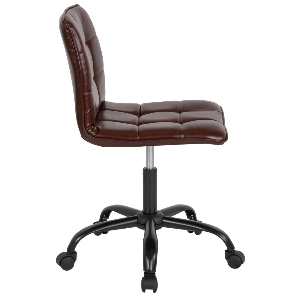 Home and Office Armless Task Chair with Tufted Back/Seat in Brown LeatherSoft. Picture 3