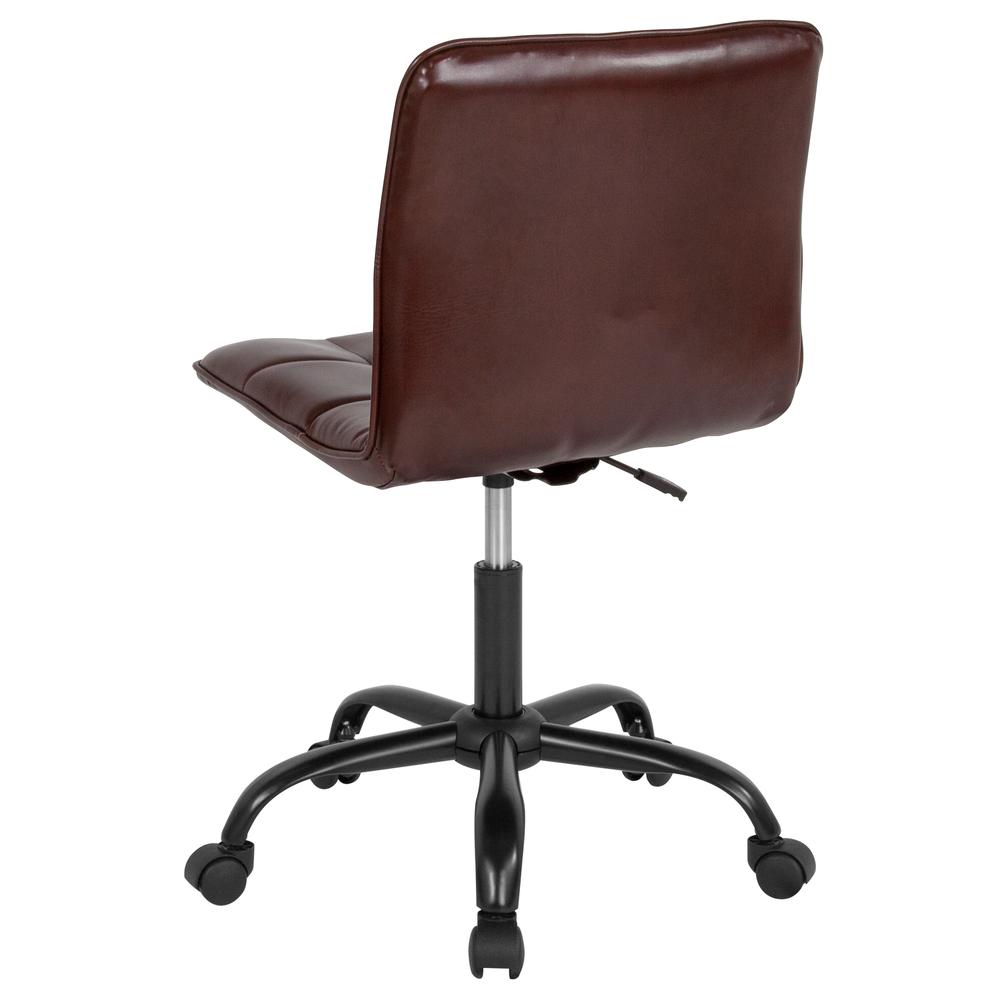 Home and Office Armless Task Chair with Tufted Back/Seat in Brown LeatherSoft. Picture 4