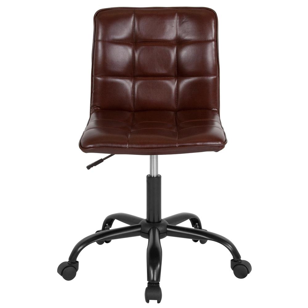 Home and Office Armless Task Chair with Tufted Back/Seat in Brown LeatherSoft. Picture 5