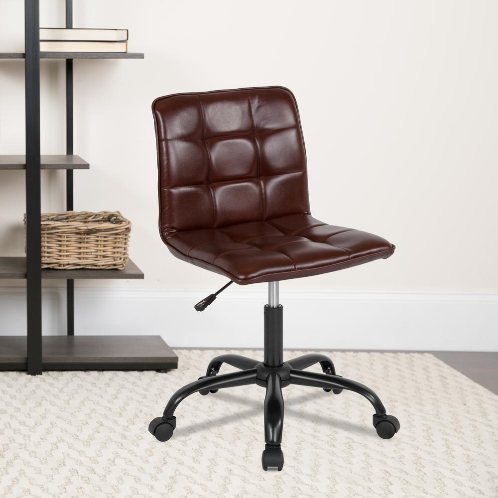 Home and Office Armless Task Chair with Tufted Back/Seat in Brown LeatherSoft. Picture 6