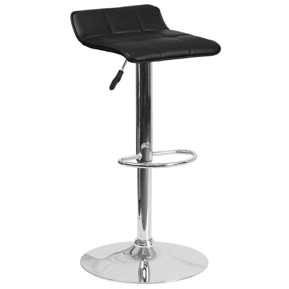 Contemporary Black Vinyl Adjustable Height Barstool with Quilted Wave Seat and Chrome Base. The main picture.