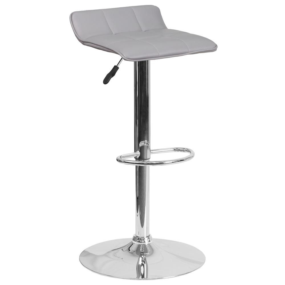 Contemporary Gray Vinyl Adjustable Height Barstool with Quilted Wave Seat and Chrome Base. Picture 1