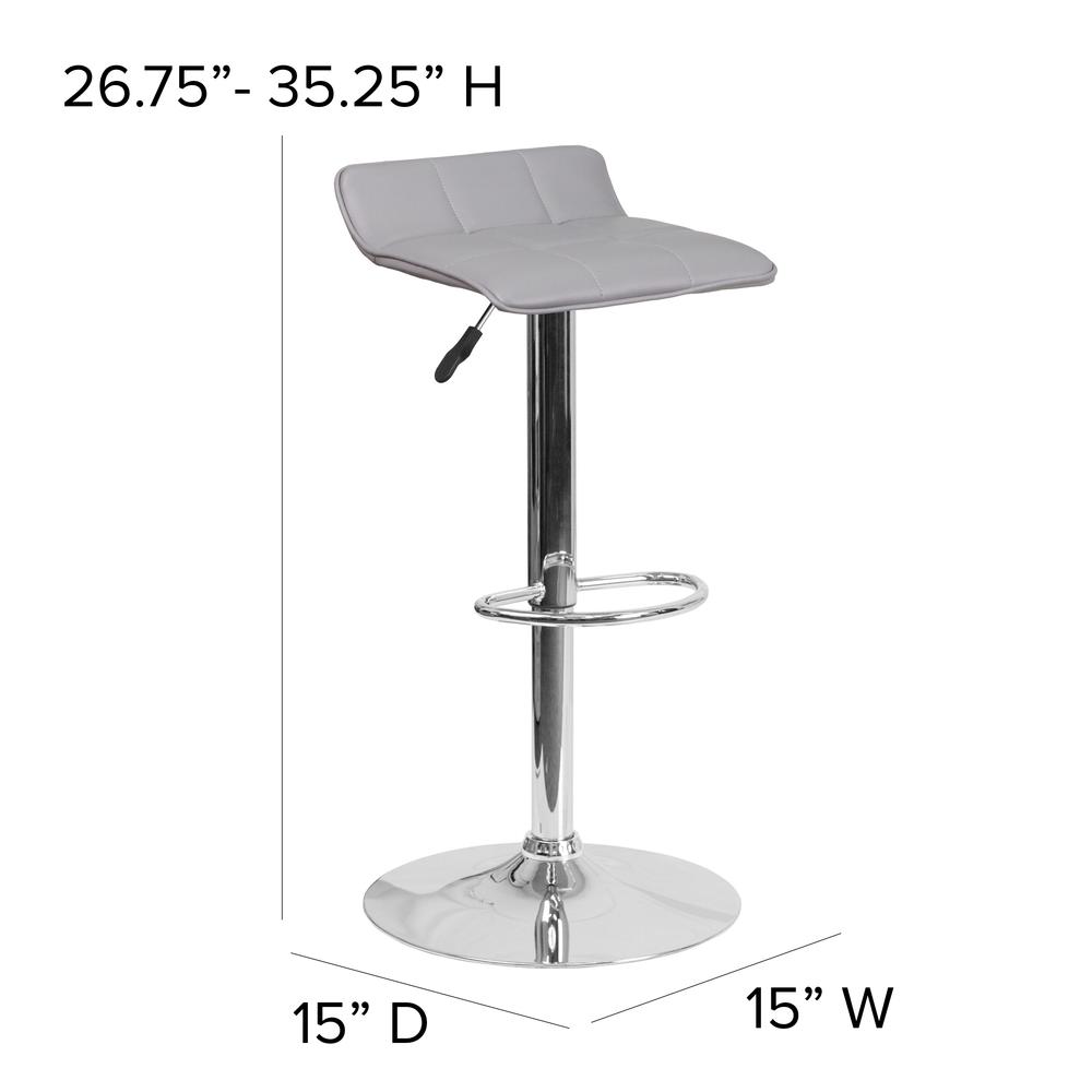 Contemporary Gray Vinyl Adjustable Height Barstool with Quilted Wave Seat and Chrome Base. Picture 2