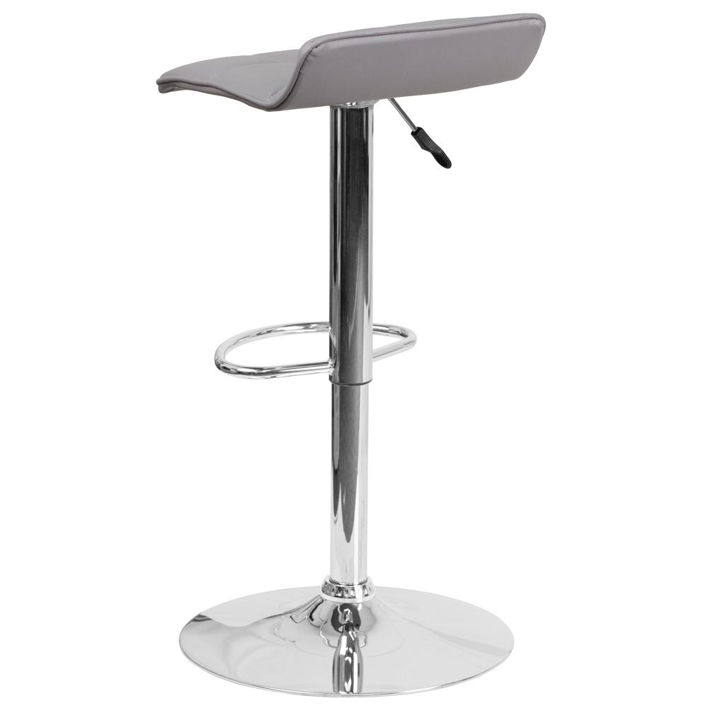 Contemporary Gray Vinyl Adjustable Height Barstool with Quilted Wave Seat and Chrome Base. Picture 4
