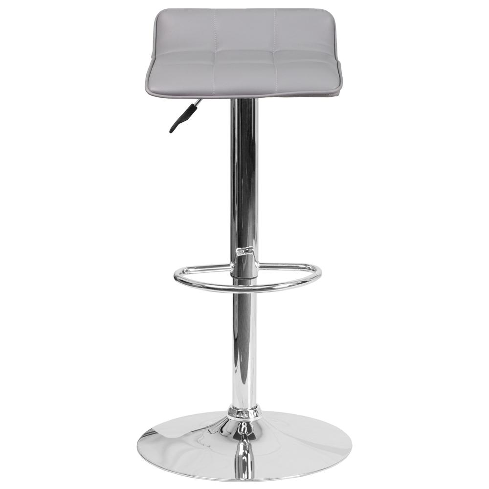Contemporary Gray Vinyl Adjustable Height Barstool with Quilted Wave Seat and Chrome Base. Picture 5