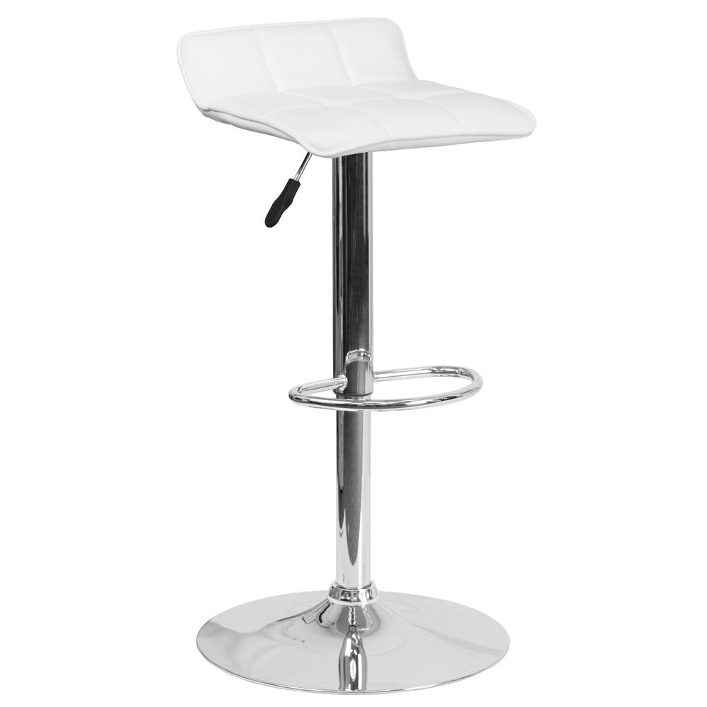 Contemporary White Vinyl Adjustable Height Barstool with Quilted Wave Seat and Chrome Base. The main picture.