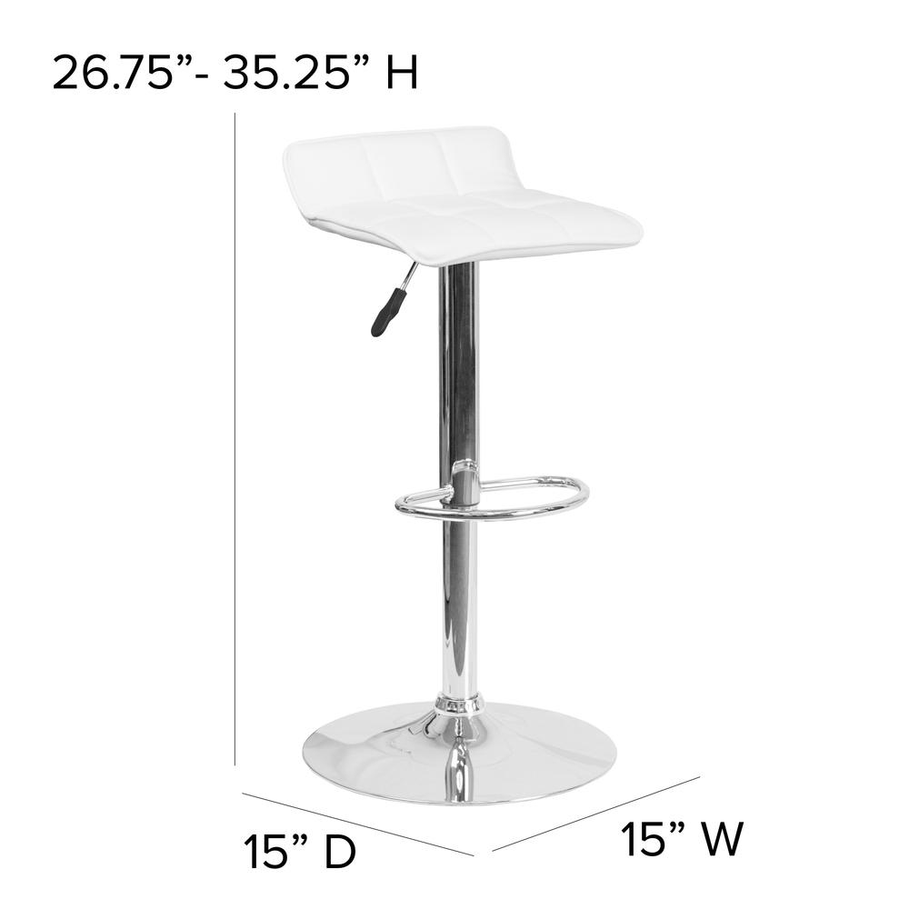 Contemporary White Vinyl Adjustable Height Barstool with Quilted Wave Seat and Chrome Base. Picture 2