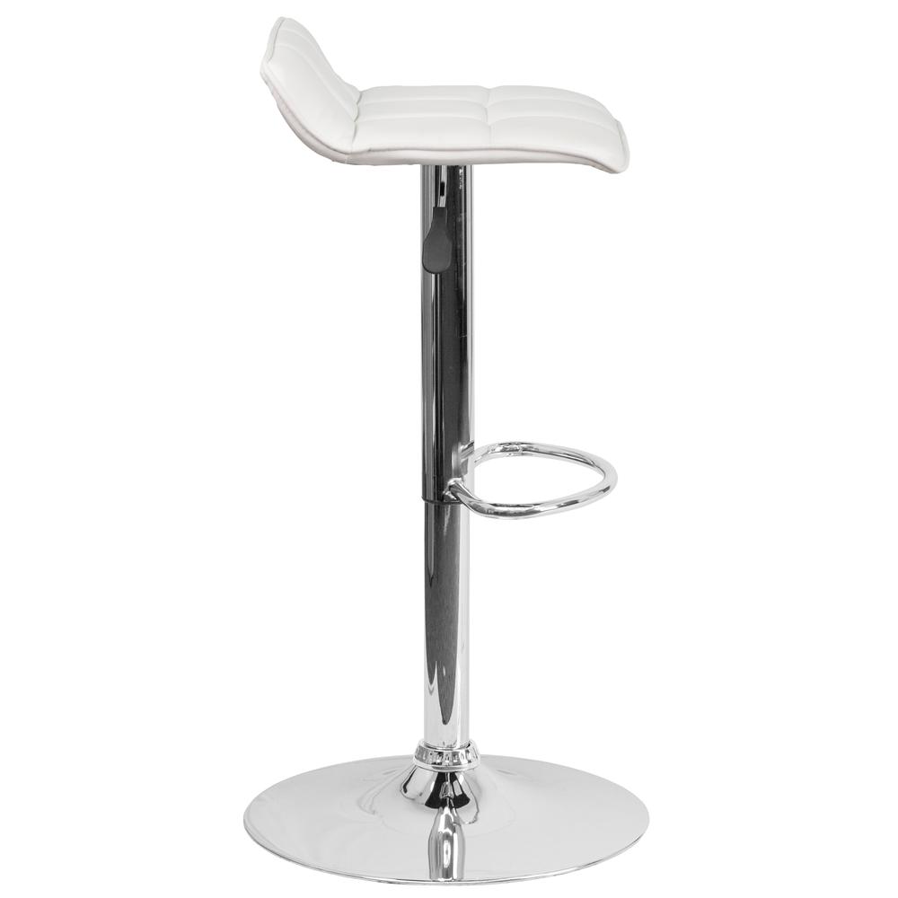 Contemporary White Vinyl Adjustable Height Barstool with Quilted Wave Seat and Chrome Base. Picture 3
