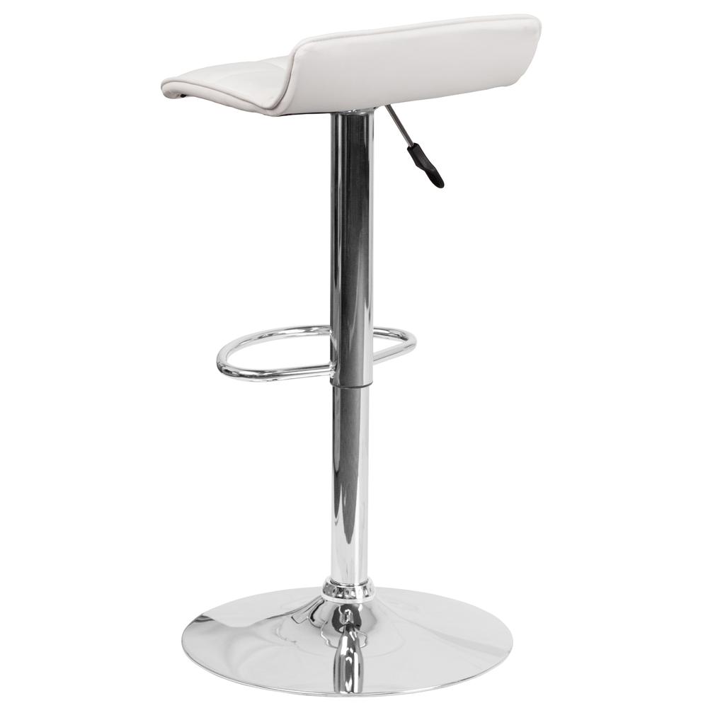 Contemporary White Vinyl Adjustable Height Barstool with Quilted Wave Seat and Chrome Base. Picture 4