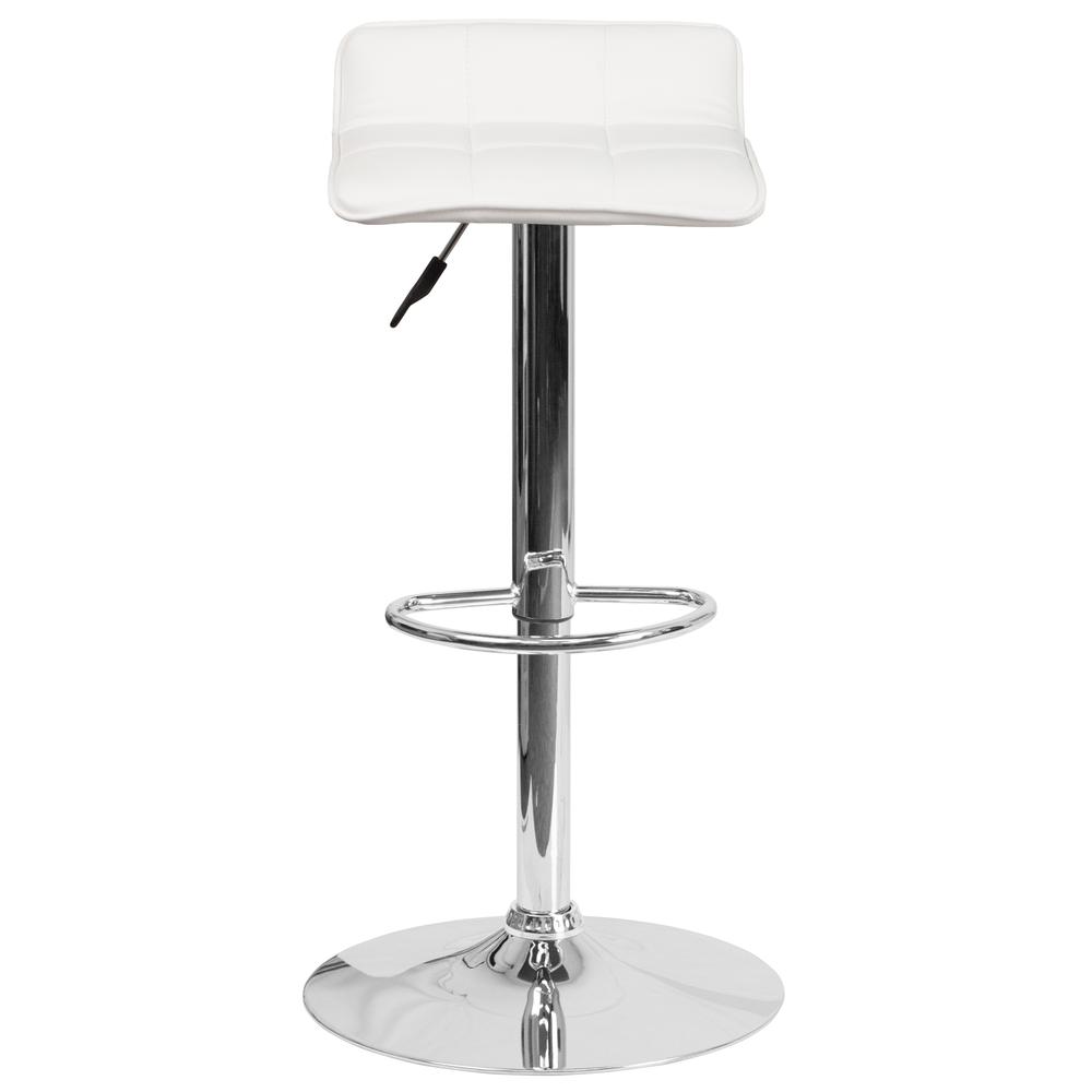 Contemporary White Vinyl Adjustable Height Barstool with Quilted Wave Seat and Chrome Base. Picture 5