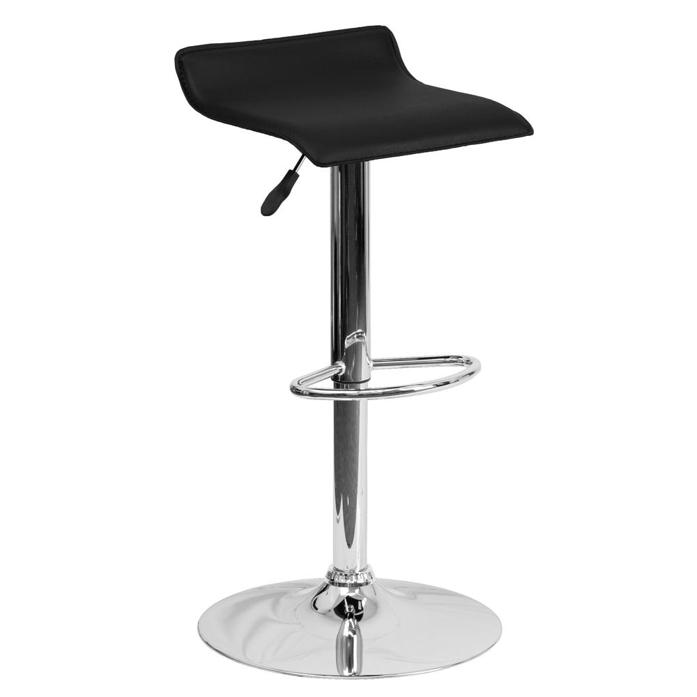 Contemporary Black Vinyl Adjustable Height Barstool with Solid Wave Seat and Chrome Base. The main picture.