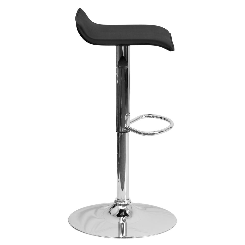 Contemporary Black Vinyl Adjustable Height Barstool with Solid Wave Seat and Chrome Base. Picture 3