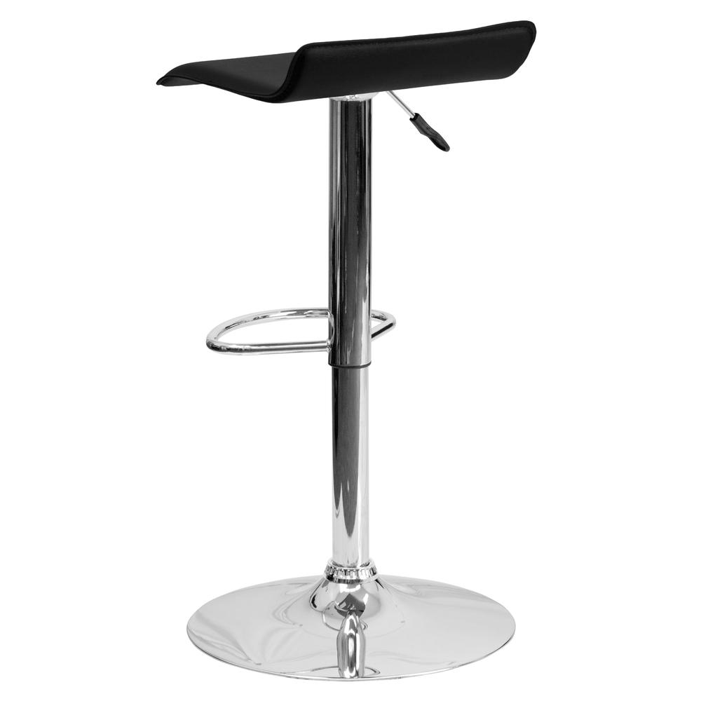Contemporary Black Vinyl Adjustable Height Barstool with Solid Wave Seat and Chrome Base. Picture 4