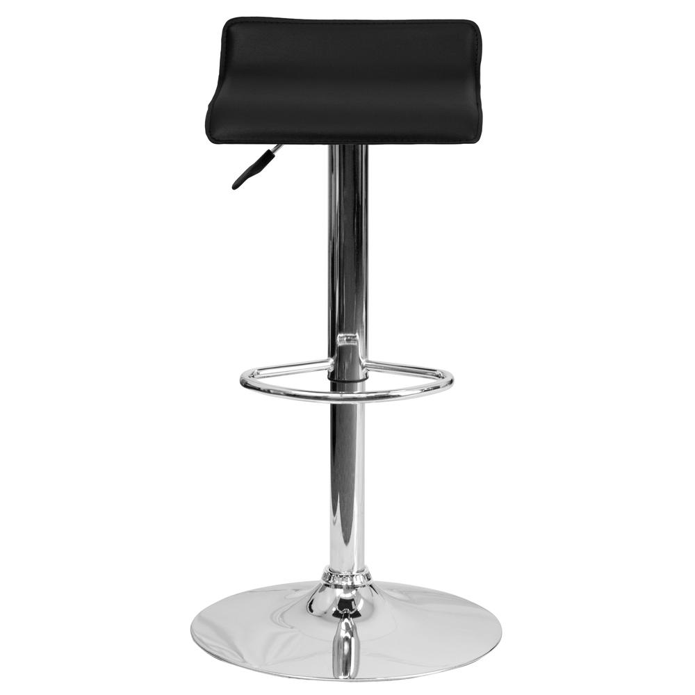 Contemporary Black Vinyl Adjustable Height Barstool with Solid Wave Seat and Chrome Base. Picture 5