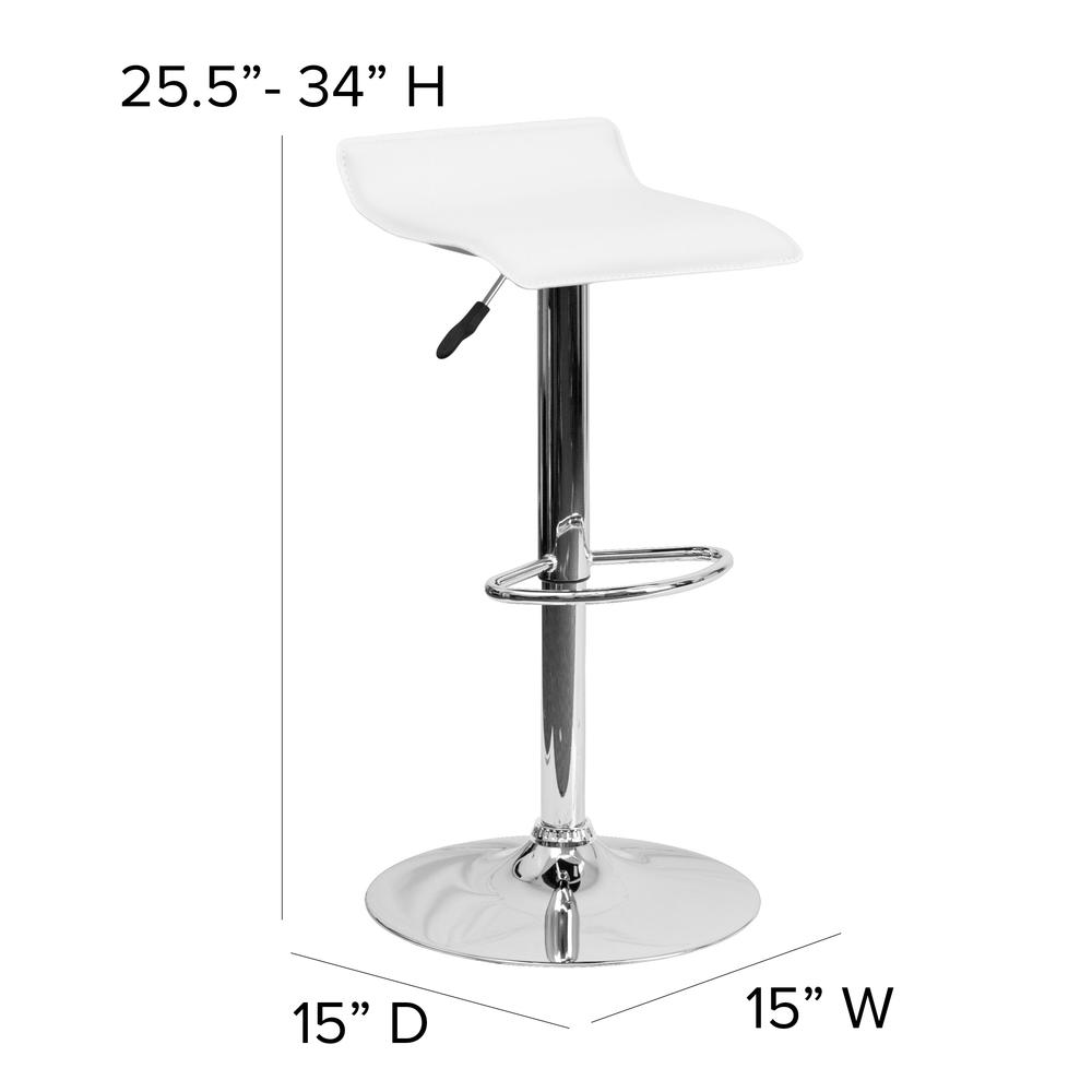 Contemporary White Vinyl Adjustable Height Barstool with Solid Wave Seat and Chrome Base. Picture 2