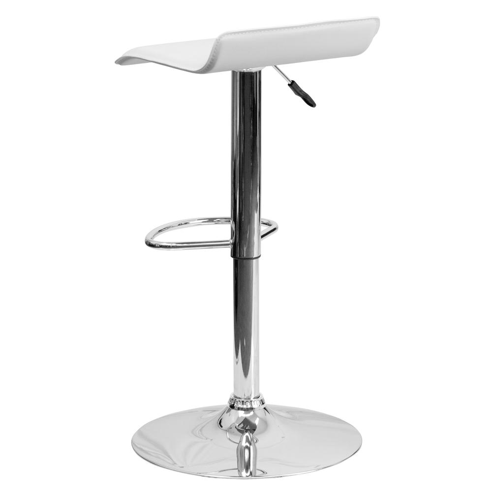 Contemporary White Vinyl Adjustable Height Barstool with Solid Wave Seat and Chrome Base. Picture 4