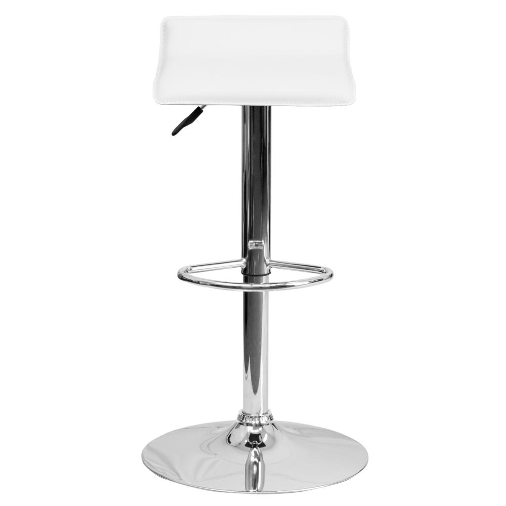 Contemporary White Vinyl Adjustable Height Barstool with Solid Wave Seat and Chrome Base. Picture 5