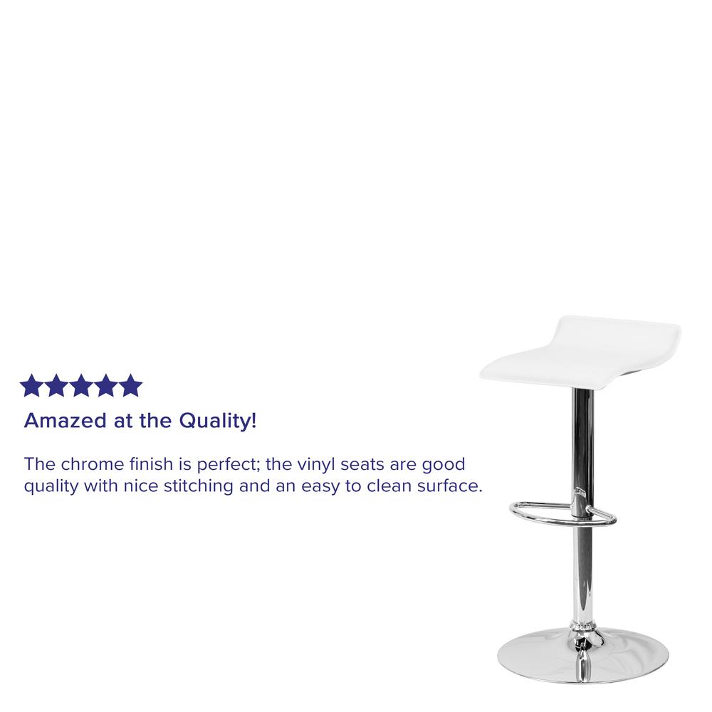 Contemporary White Vinyl Adjustable Height Barstool with Solid Wave Seat and Chrome Base. Picture 7