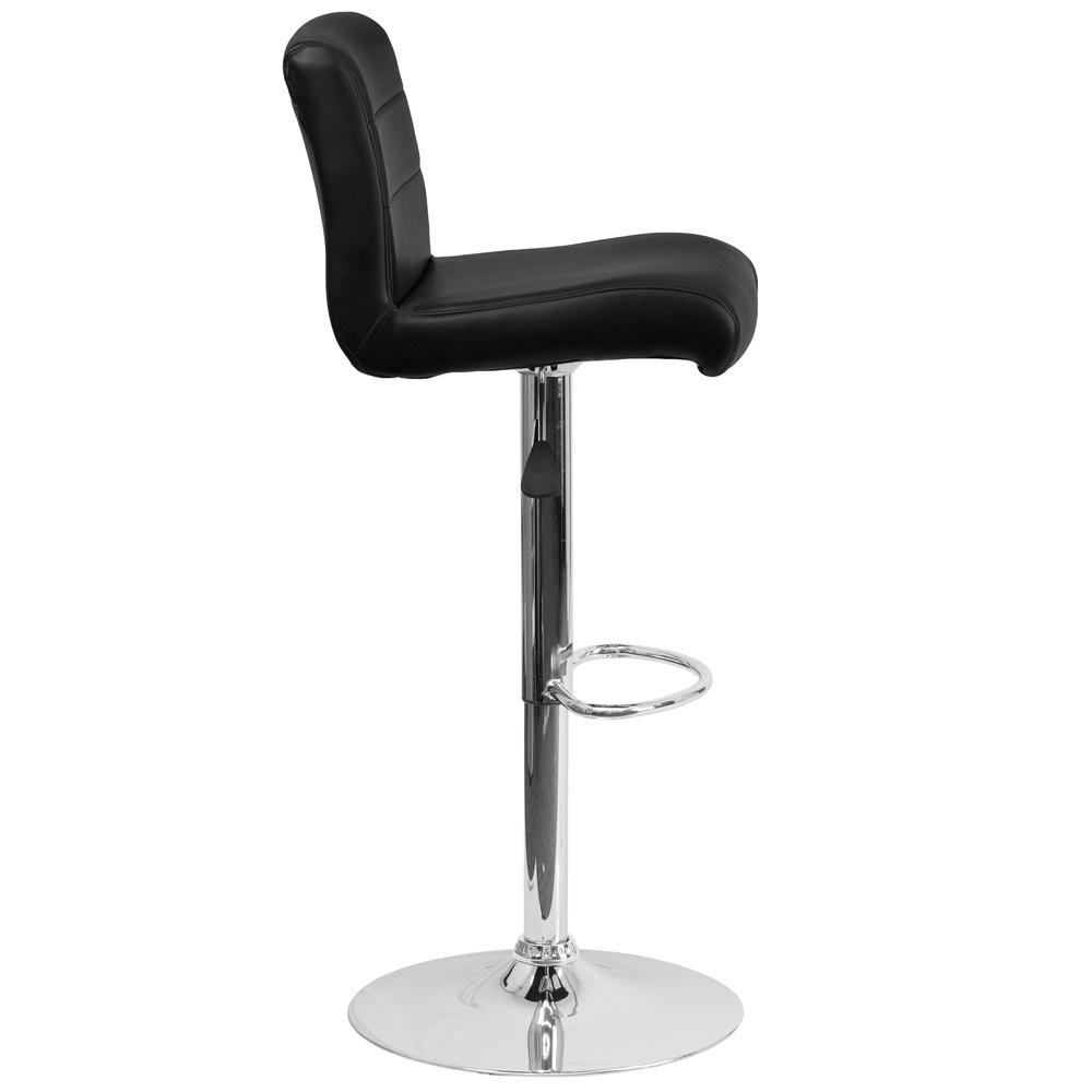 Contemporary Black Vinyl Adjustable Height Barstool with Rolled Seat and Chrome Base. Picture 2