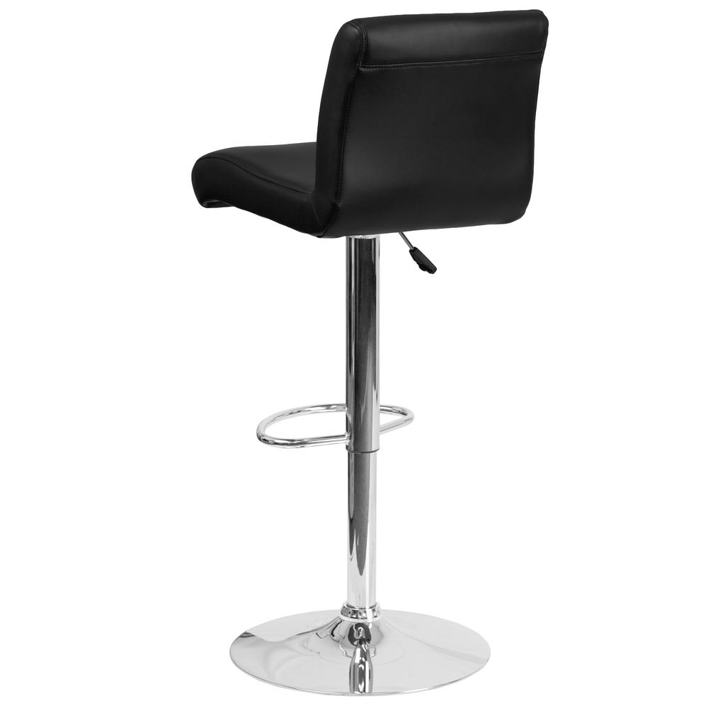 Contemporary Black Vinyl Adjustable Height Barstool with Rolled Seat and Chrome Base. Picture 3