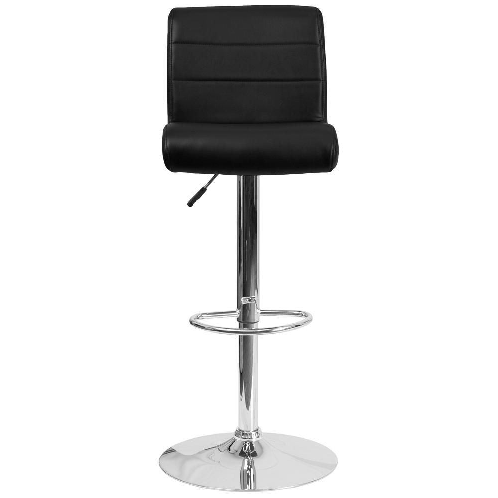 Contemporary Black Vinyl Adjustable Height Barstool with Rolled Seat and Chrome Base. Picture 4