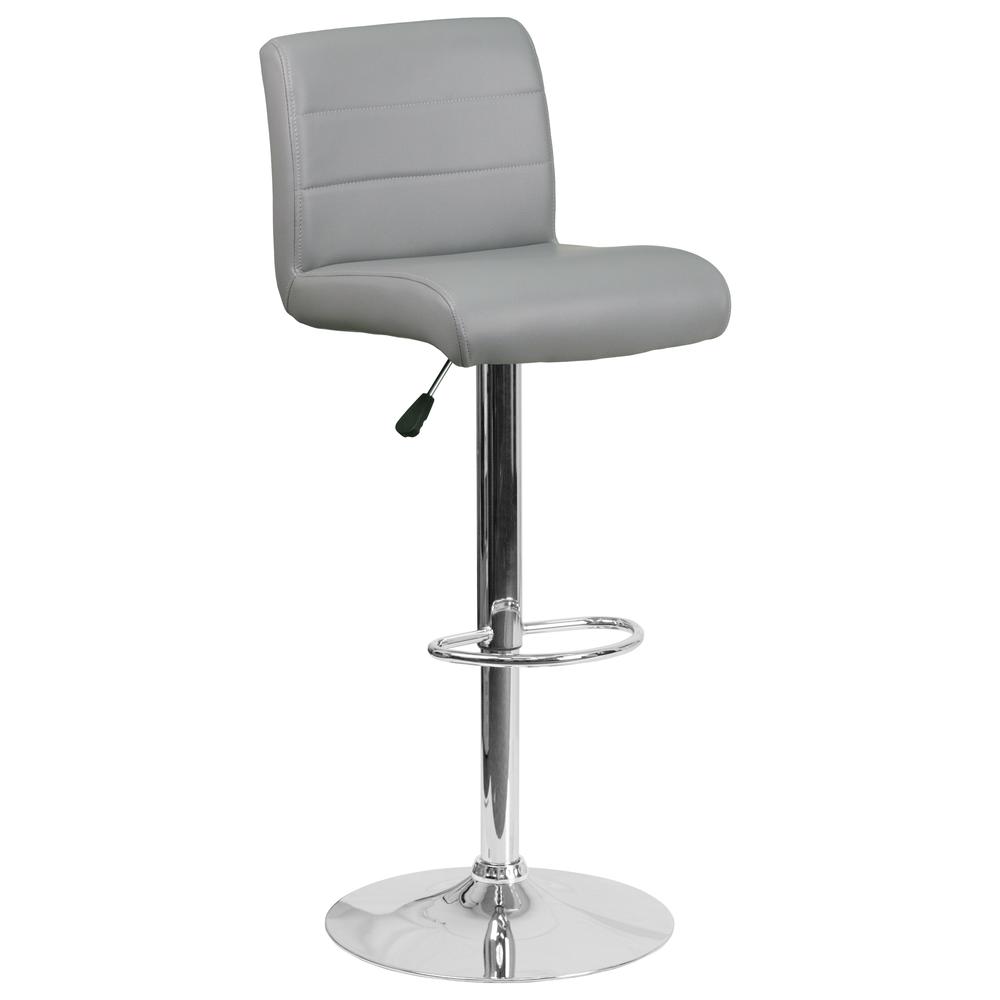 Contemporary Gray Vinyl Adjustable Height Barstool with Rolled Seat and Chrome Base. Picture 1