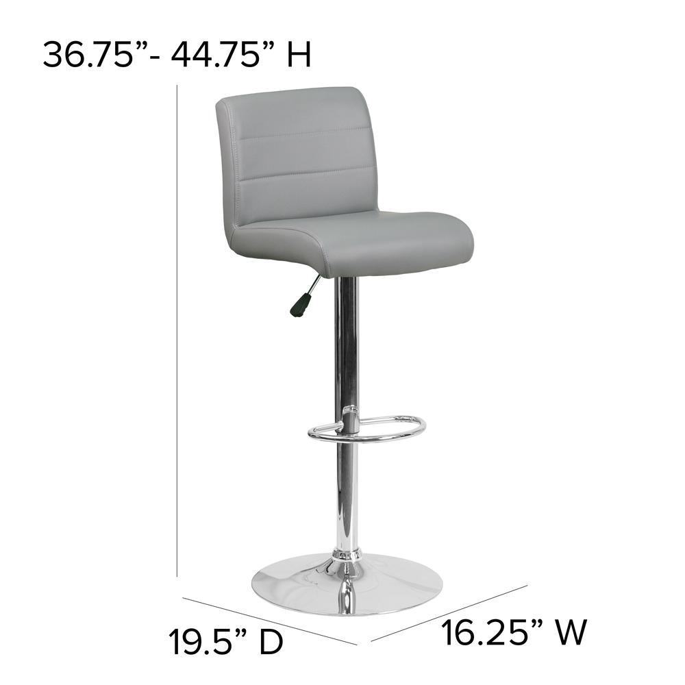 Contemporary Gray Vinyl Adjustable Height Barstool with Rolled Seat and Chrome Base. Picture 2