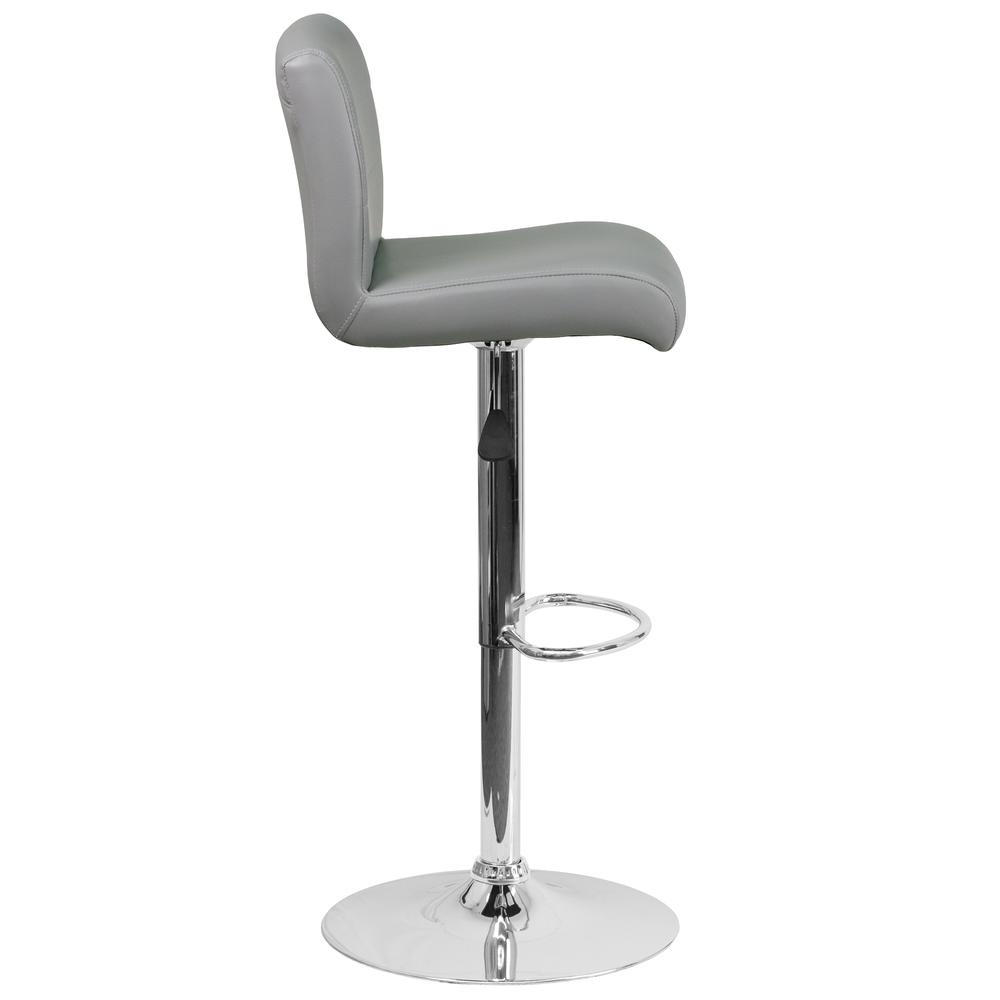 Contemporary Gray Vinyl Adjustable Height Barstool with Rolled Seat and Chrome Base. Picture 3