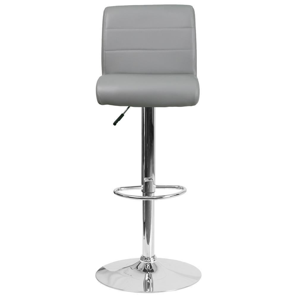 Contemporary Gray Vinyl Adjustable Height Barstool with Rolled Seat and Chrome Base. Picture 5