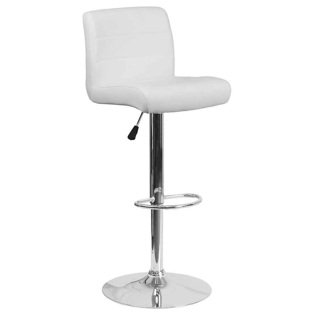 Contemporary White Vinyl Adjustable Height Barstool with Rolled Seat and Chrome Base. The main picture.