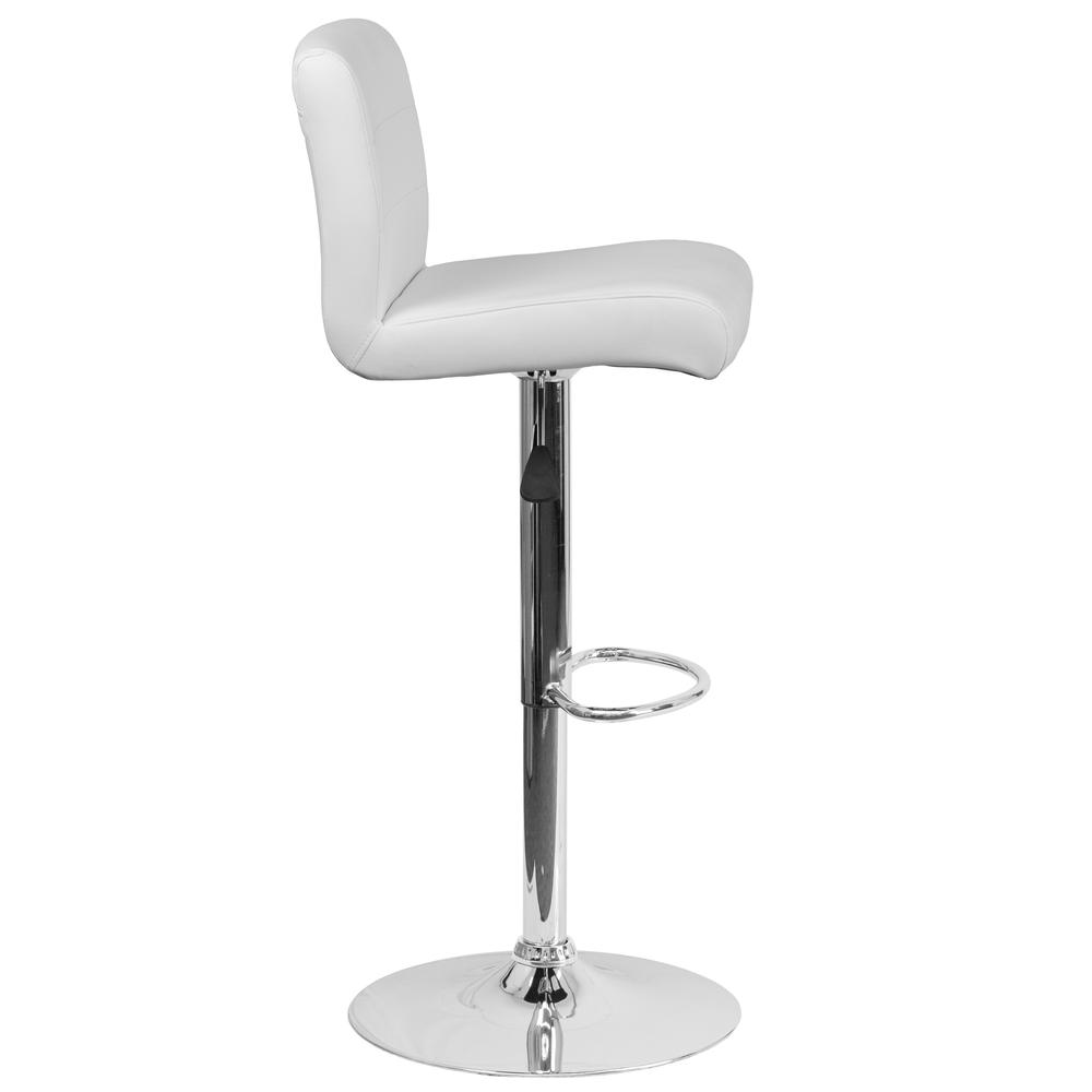 Contemporary White Vinyl Adjustable Height Barstool with Rolled Seat and Chrome Base. Picture 3