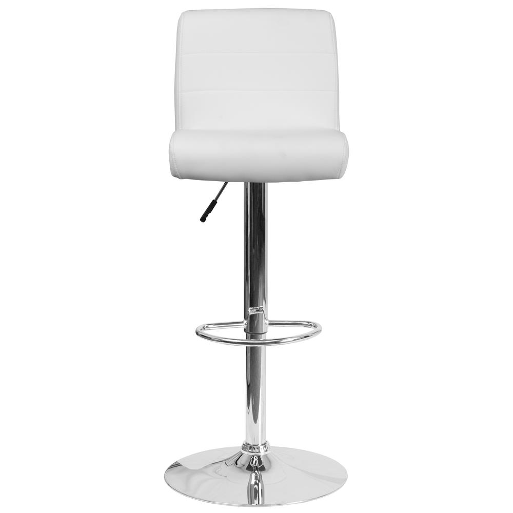 Contemporary White Vinyl Adjustable Height Barstool with Rolled Seat and Chrome Base. Picture 5