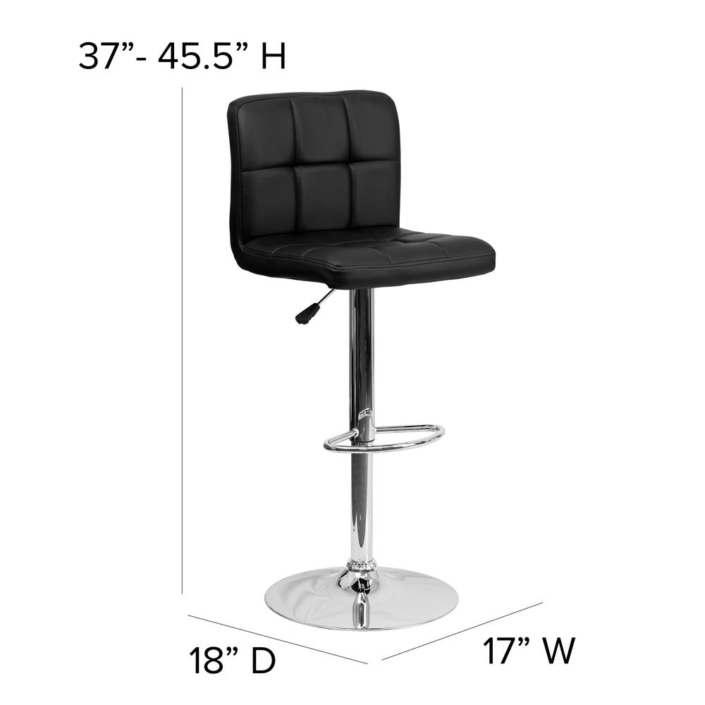 Contemporary Black Quilted Vinyl Adjustable Height Barstool with Chrome Base. Picture 2