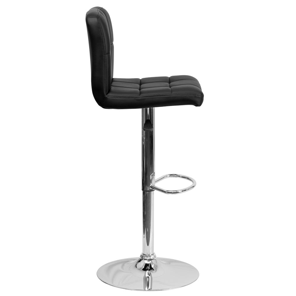 Contemporary Black Quilted Vinyl Adjustable Height Barstool with Chrome Base. Picture 3