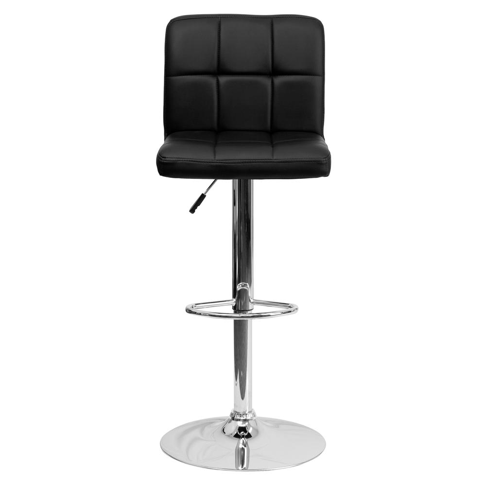 Contemporary Black Quilted Vinyl Adjustable Height Barstool with Chrome Base. Picture 5