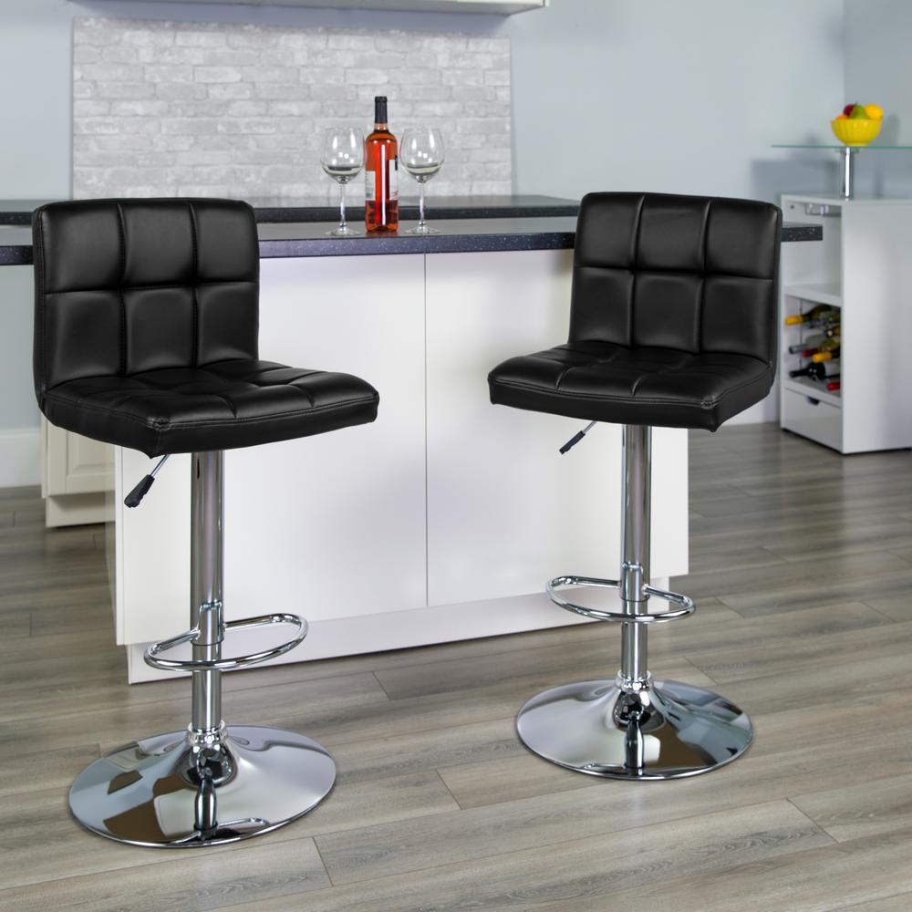 Contemporary Black Quilted Vinyl Adjustable Height Barstool with Chrome Base. Picture 6