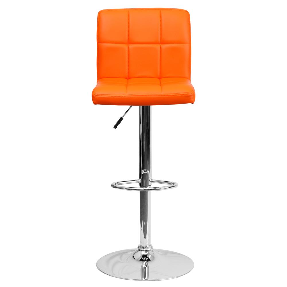 Contemporary Orange Quilted Vinyl Adjustable Height Barstool with Chrome Base. Picture 5
