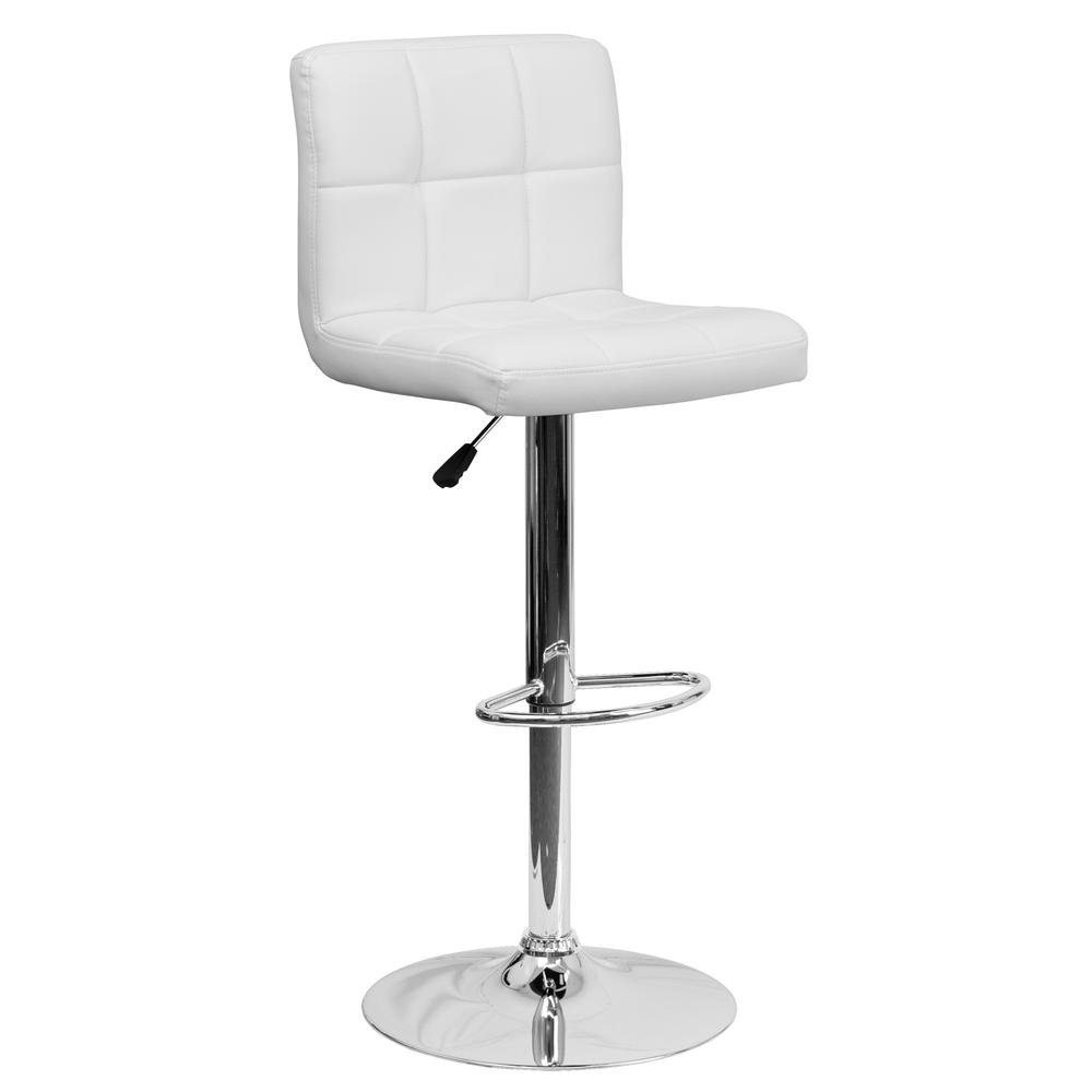 Contemporary White Quilted Vinyl Adjustable Height Barstool with Chrome Base. The main picture.