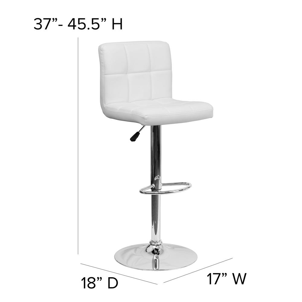 Contemporary White Quilted Vinyl Adjustable Height Barstool with Chrome Base. Picture 2
